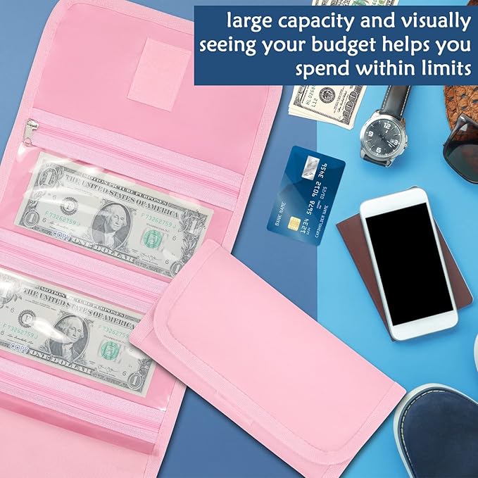 VOCHIC Money Wallet, Money Organizer for Cash with 6 Zippered Pocket Multipack Money Pouch, Cash Bill Organizer, Money Bag Small Travel Money Holder for Budgeting, Receipt and Tips
