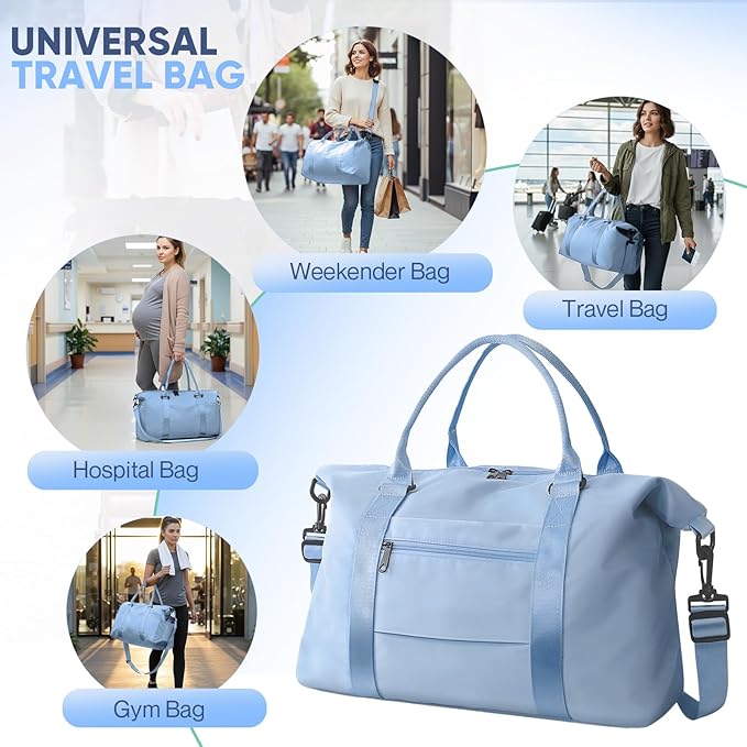 Travel Duffle Bag, Weekender Travel Bag Men Small Gym Bag for Women, Hospital Bag for Labor and Delivery, Overnight Bag Luggage Bag with Trolley Sleeve, Airplane Travel Essentials for Flying(Black)