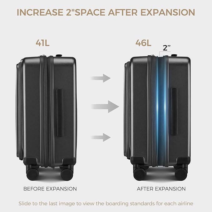 Carry on Luggage Top opening Suitcases, Expandable with Cup Holder and USB Charging Port,Lightweight with Front Pocket Rolling Suitcases with Spinner Wheels