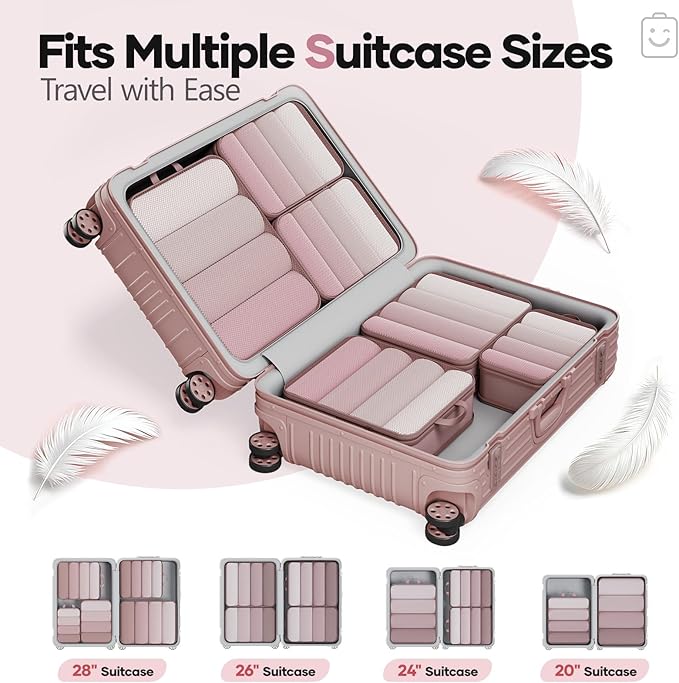 Veken 6/9/11 Set Compression Packing Cubes for Travel Essentials,Compressible Expandable Large Luggage Suitcase Organizer Bags for Clothing,Durable Space Saver Storage Bags(Light Coral)