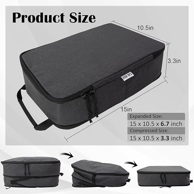 Compression Packing Cubes for Travel Essentials, Expandable Compression Bags Travel Cubes for Packing Suitcase Organizer Bags (Black, 4 pcs)