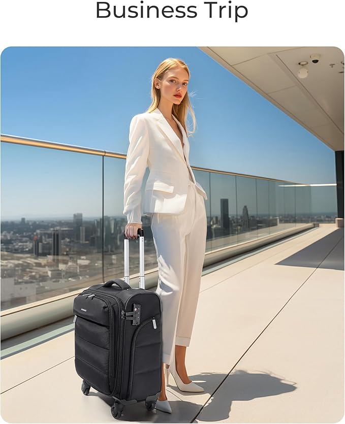 BAGSMART Underseat Carry on Luggage with Wheels, Soft Small Travel Luggage with PVC Wet/Dry Pockets, Lightweight Soft Personal Item Suitcase for Short Trip,Camer