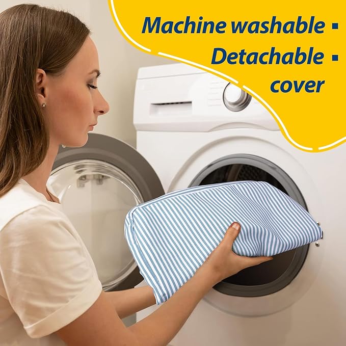 AAAAAcessories D-Shaped Chair Cushions, 2" Thick Dining Chair Pads with Ties and Removable, Machine-Washable Cover, 17" x 16", Set of 6, Pinstripe Blue
