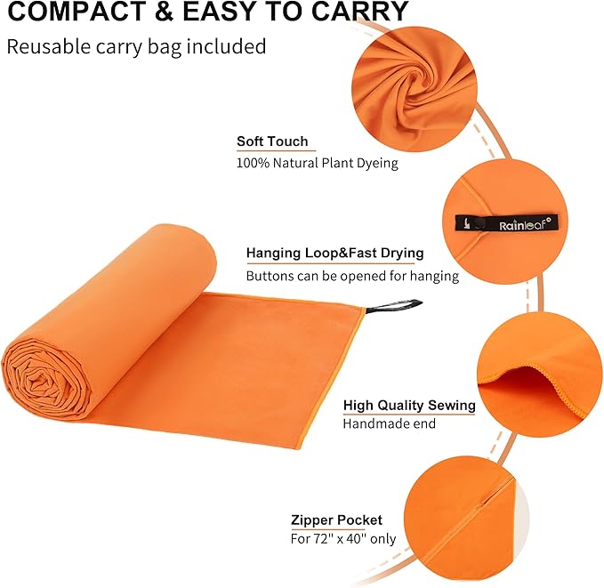 Rainleaf Microfiber Towel Perfect Travel & Gym & Camping Towel. Quick Dry - Super Absorbent - Ultra Compact - Lightweight. Suitable for Trip, Beach, Shower, Backpacking, Pool
