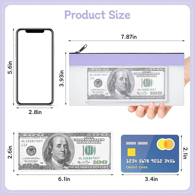 12 Pieces Money Bags with Zipper, Cash Envelopes 7.8×3.9 Inch, Money Pouch Clear Bank Deposit Bag for Multi-Purpose Check Wallet Collectors (Multicolor)