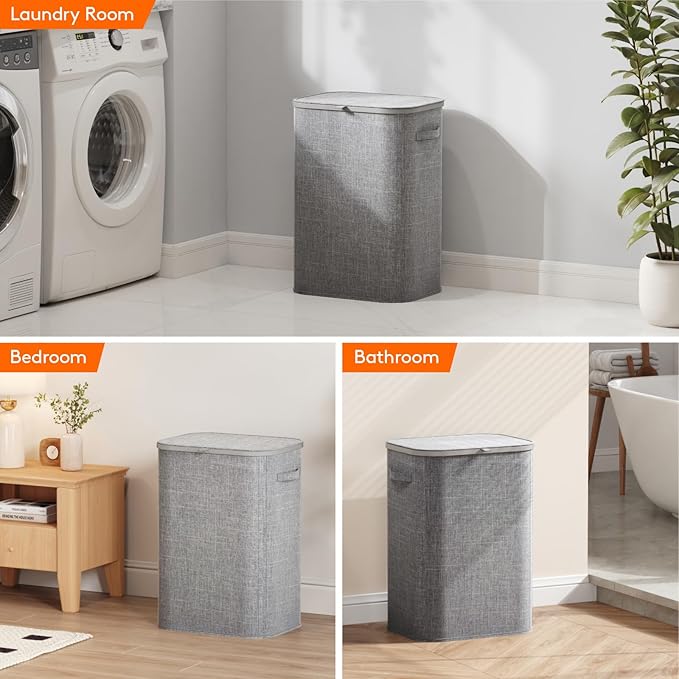 Lifewit 85L Large Laundry Basket with Lid, Laundry Hamper with Plastic Handles and Removable Bag, Foldable Tall Dirty Clothes Hampers for Laundry for Laundry Room, Bedroom, Bathroom, Dorm, Light Gray