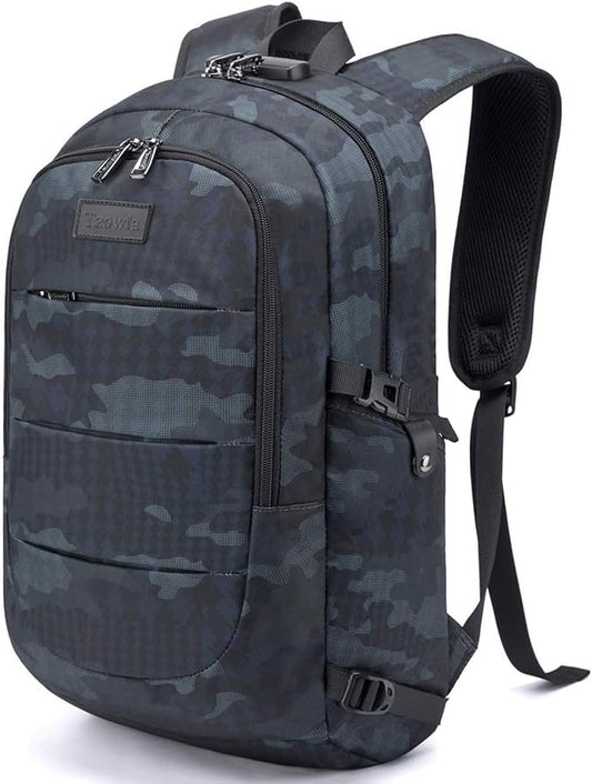 Tzowla Travel Laptop Backpack Water Resistant Anti-Theft Bag with Giant Tumbler Holder Pocket and Lock 15.6 Inch Computer Business Backpacks for Women Men Work College Gift,Casual Daypack(BlueCamo)