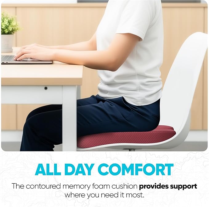 FORTEM Seat Cushion, Office Chair Cushion, Desk Chair Memory Foam, Sciatica Coccyx Tailbone Pain Relief, Pressure Relief, Sitting Pad, for Long Gaming & Sitting, Washable Cover, Non Slip