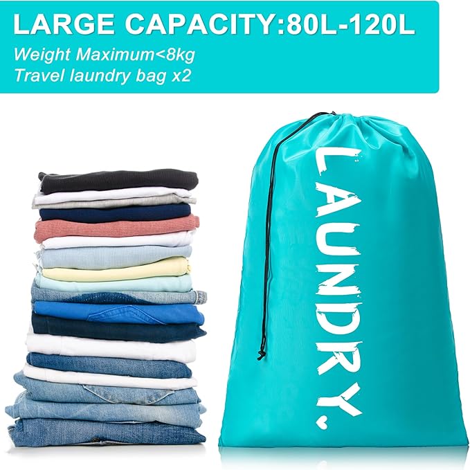 4 Pack XL Travel Laundry Bag, Machine Washable Dirty Clothes Organizer with Drawstring,Large Enough to Hold 4 Loads of Laundry, Easy Fit a Laundry Hamper or Basket Travel Essentials 24" x 36"