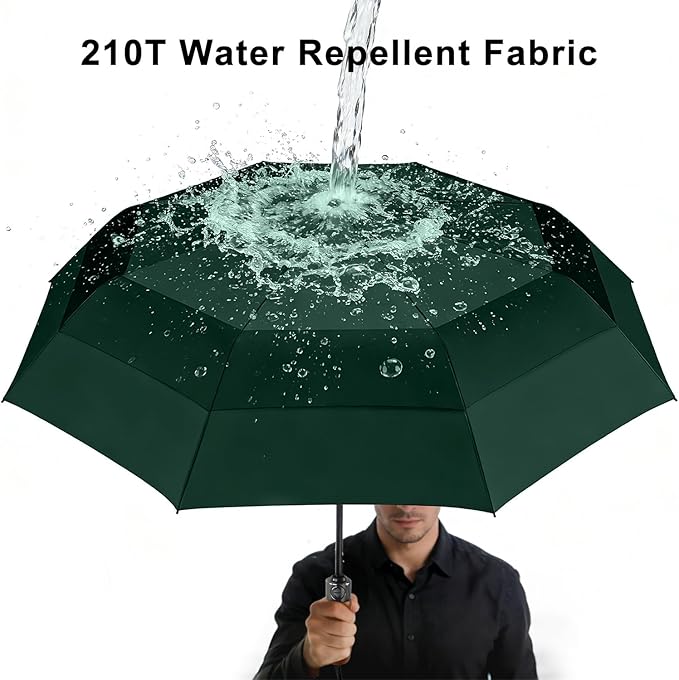 Lejorain Large Folding Golf Umbrella - Compact Mens Umbrellas Travel Rain and Windproof 54inch Collapsible Automatic Open Close Umbrella 210T Teflon Vented Double Canopy