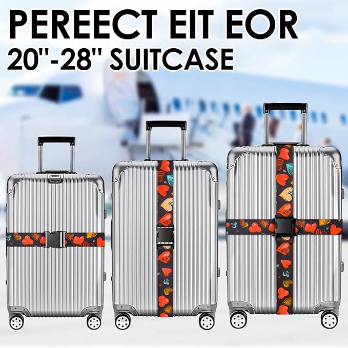 Gutsdoor Luggage Straps for Suitcases Adjustable Travel Belt, Connector Holds Suitcase Bright Colorful Identifiers Travel Bag Accessories (Heart Black)