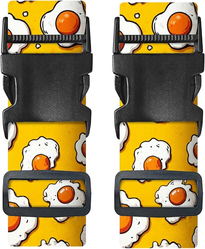 Nuxovilar Luggage Straps of 2 Set Fried Eggs Pattern, 1.96x90.5 inches - Luggage Straps for Suitcases, Perfect for Food Lovers, Short Trips, Daily Travel