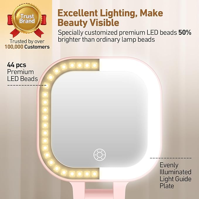 GOMIPURU Travel Mirror with Light, 1x/30x Magnifying Mirror with 3 Color Lights and Adjustable Brightness, 4.5x3.9 inch Small Compact Hangable Hand Pocket 3 Way Mirrors, Comes with Tweezer