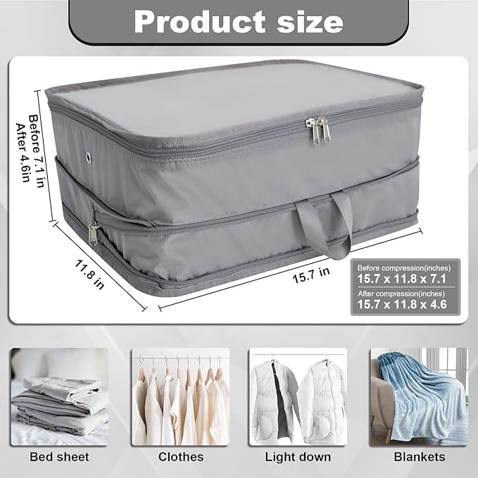 Compression Packing Cubes for Travel Essentials, 2pc Expandable Travel Cubes for Packing Bags Suitcase Organizer, Grey