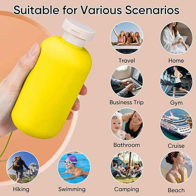 DEMORA 6.6oz Travel Bottles for Toiletries, Larger Plastic Travel Squeeze Bottles Toiletry Containers with Flip Caps and Labels for Shampoo Conditioner Lotion (Blue+Yellow+Orange+Pink, 4 Pcs)