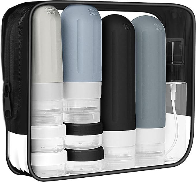 Landisun Travel Bottles for Toiletries 18Pack Toiletry Travel Size Containers Travel-Bottles Accessories TSA Approved Leak Proof Black