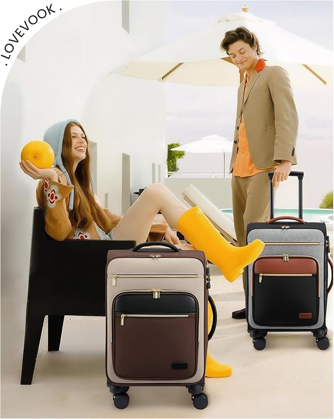 LOVEVOOK Carry on Suitcase 22x14x9 Airline Approved,20 inch Lightweight Waterproof Suitcases with 360° silent swivel wheels, TSA Lock and Compartment, Large Capacity travel Suitcase Apricot-Coffee