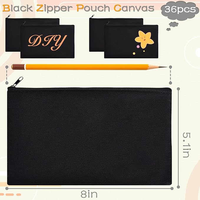 ZeeDix Canvas Pouch- Multi-purpose Cosmetic Bag with Zipper, DIY Craft Canvas Zipper Pouch Blank Makeup Bags Bulk Travel Toiletry Bag for Storage (8.3 x 5 inches)