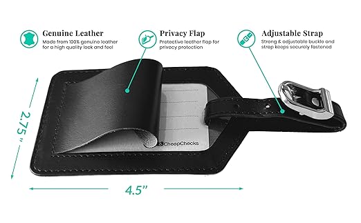Black Genuine Top Grain Leather Luggage Tag