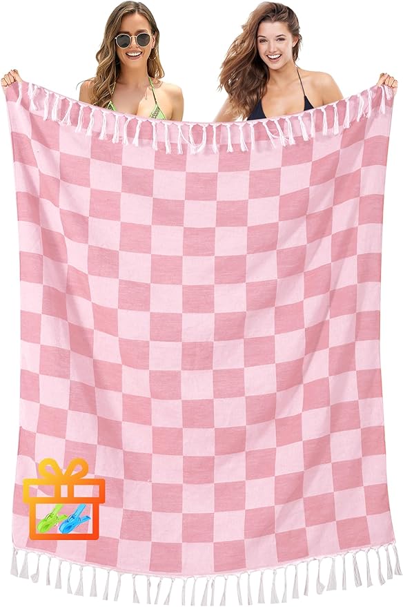 Antfuny Giant Beach Towel Blanket Autumn Outing Stuff for Women & Men Road Trip Camping Gear Ship Cruise Gear Must Haves Yard Mat Large L Pink Plain Pattern Airplane Accessories Travel Gadgets