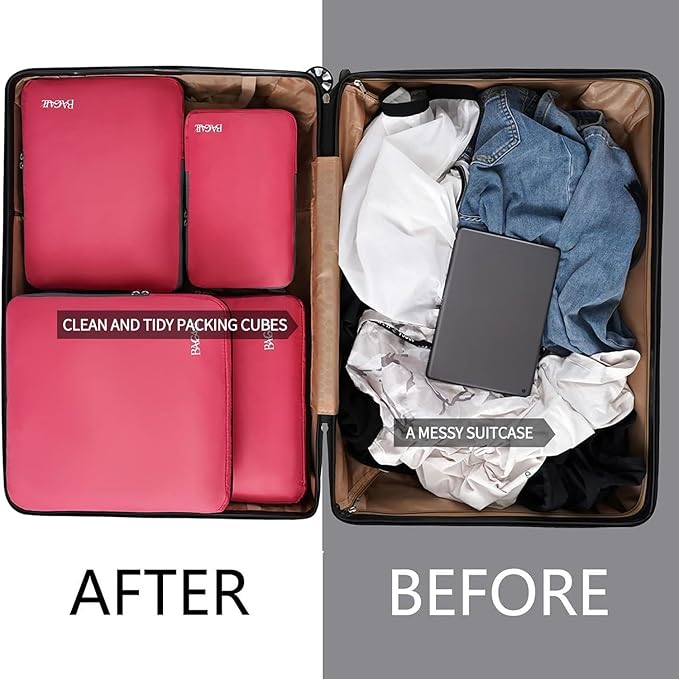 BAGAIL 4 Set/6 Set/8 Set Compression Packing Cubes Travel Accessories Expandable Packing Organizers (Cloth Pattern, 4-Coral)