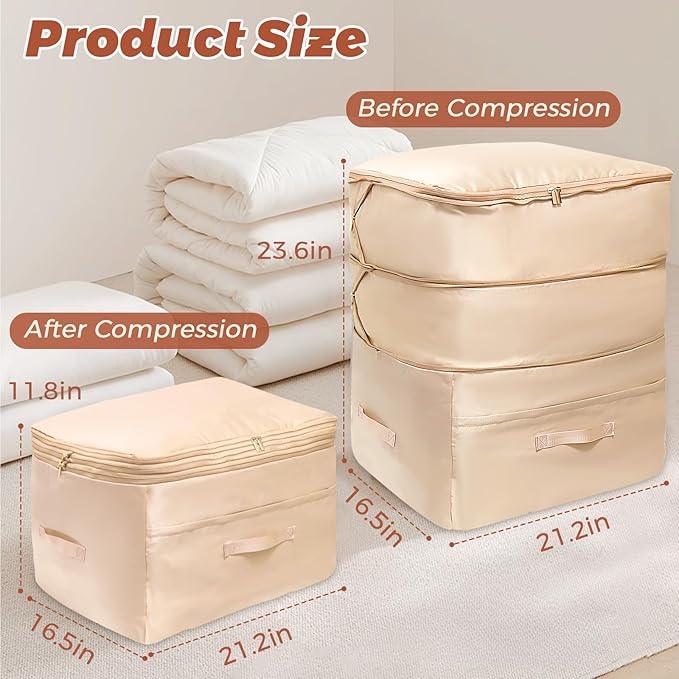 Ultra Space Saving Self Compression Organizers, 2 Pack Double Zipper Compression Packing Cubes for Bedding, Comforter Storage Bag for Blankets Duvet Quilts Pillows Queen King (Pink, X-Large)