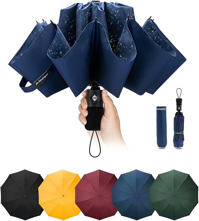Travel Compact Umbrella Windproof - Portable Automatic Umbrellas for Rain, Inverted Folding Umbrella for Men and Women