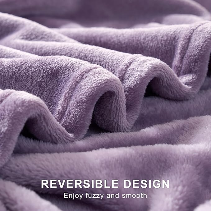 Hansleep Fleece Fog Purple Queen Blanket, Super Soft Flannel Fuzzy Plush Cozy Blanket for All Seasons, Fog Purple, Queen 90x90 Inches