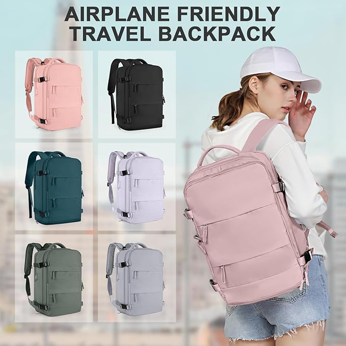 coowoz Travel Backpack For Women Men,Carry On Backpack,Hiking Backpack Waterproof Outdoor Sports Rucksack Casual Daypack travel essentials（Pink Purple）