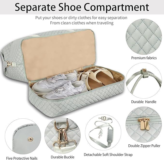Weekender Bag, Large Travel Duffel Bag for Women, Carry on Overnight Bag with Shoe Compartment and Toiletry Bags