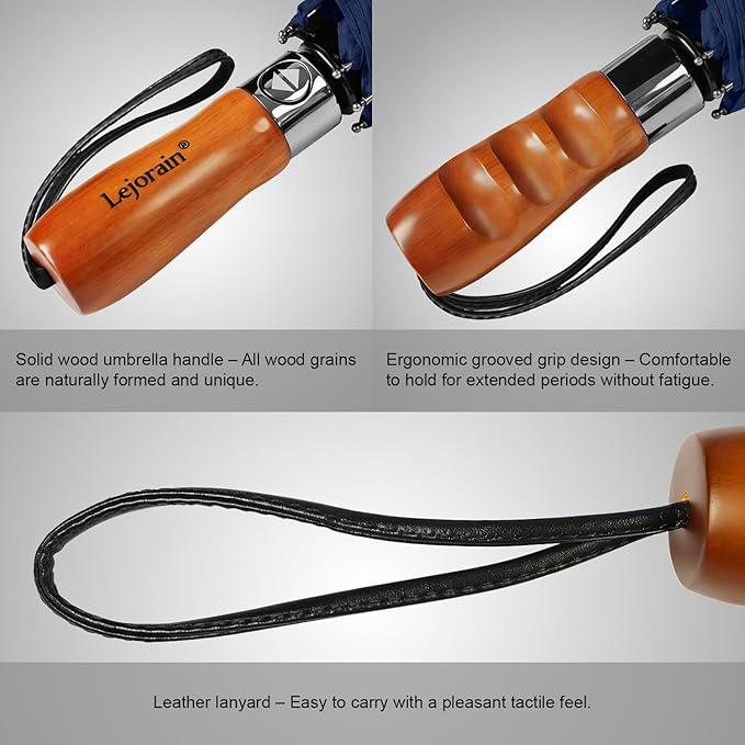Lejorain Large Folding Golf Umbrella - Compact Mens Umbrellas Travel Rain and Windproof 54inch Collapsible Automatic Open Close Umbrella 210T Teflon Vented Double Canopy