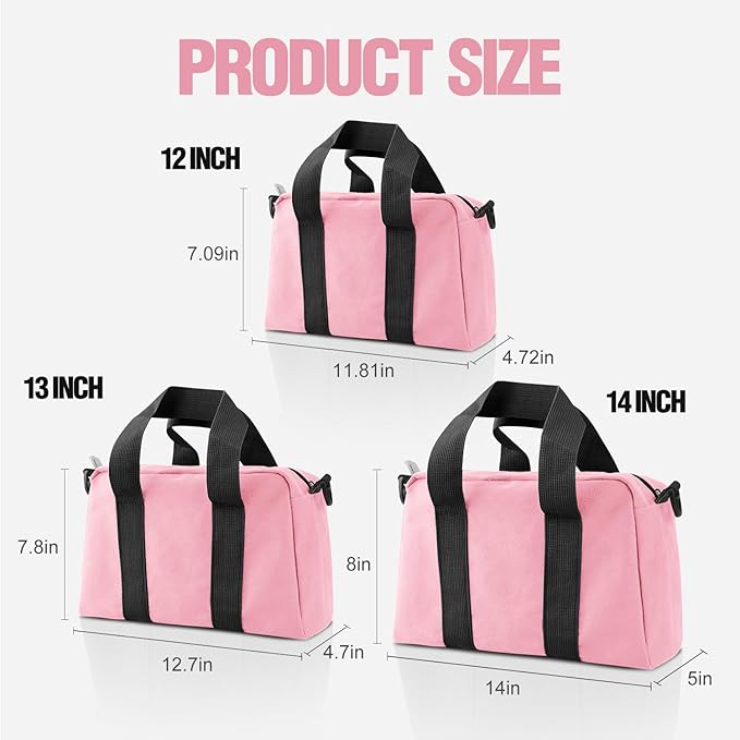 Small Tool Bag, Canvas Tool Storage Bag, Large Capacity Multipurpose Zipper Soft Tote Organizer Pouch for Electrician, Plumbing, Gardening,Tools Bags for Men (Pink, 14 Inch)