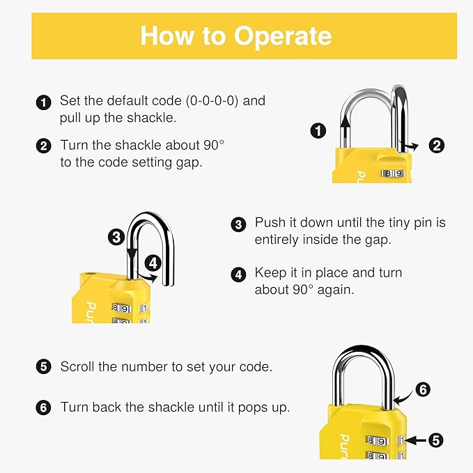 Puroma 1 Pack Combination Lock for Locker 4 Digit Outdoor Waterproof Padlock for School, Gym, Sports, Fence, Toolbox, Gate, Case, Outdoor, Hasp Storage (Yellow)