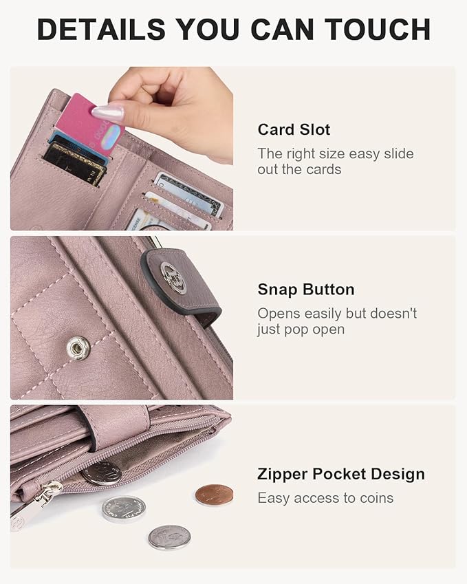 BOSTANTEN Small Wallet for Women Leather RFID Blocking Card Holder Bifold Compact Wallets With Zipper Coin Pocket Purple