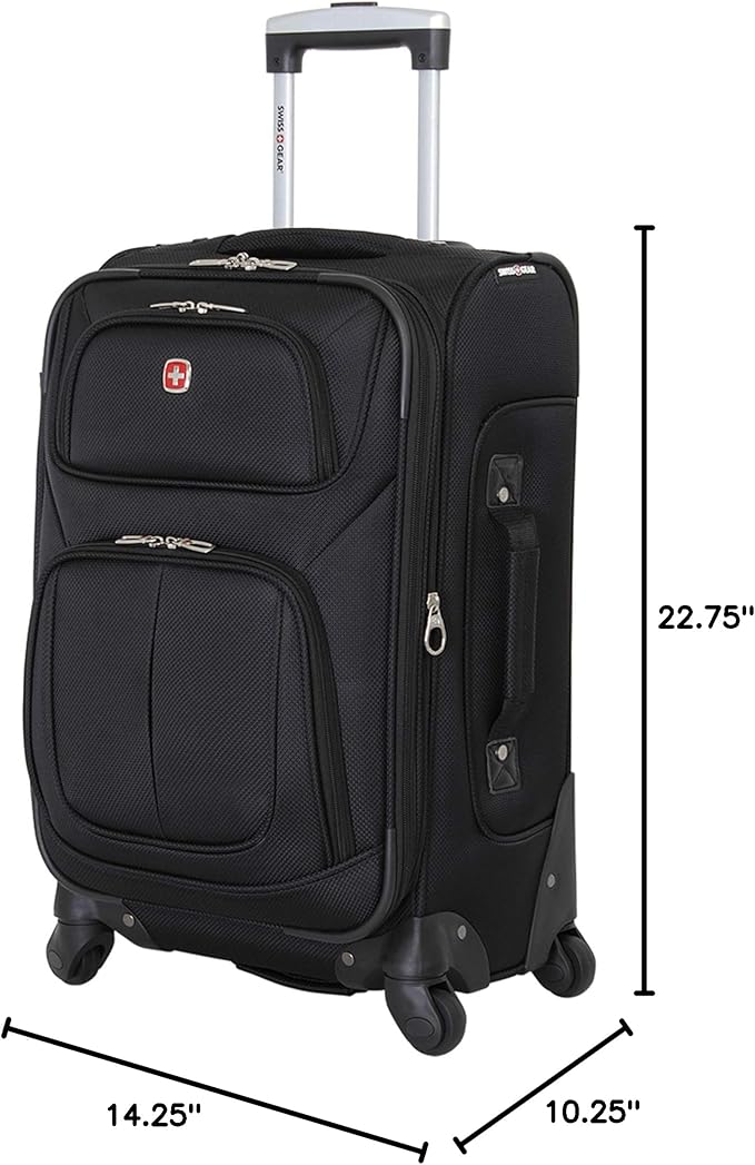 SWISSGEAR Sion Softside Expandable Spinner Luggage Durable Lightweight Travel Suitcase, Black, Carry-On 21-Inch