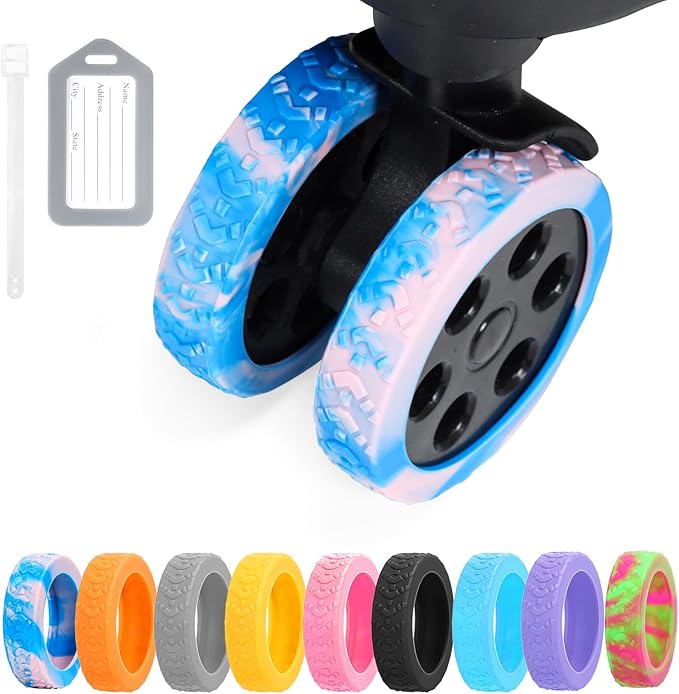 Luggage Wheel Covers, 8 PCS Silicone Wheel Protector Covers for 2-2.6 inches 8-Spinner Wheels, Wear-Resistant, Anti-Noise, Blue+Pink