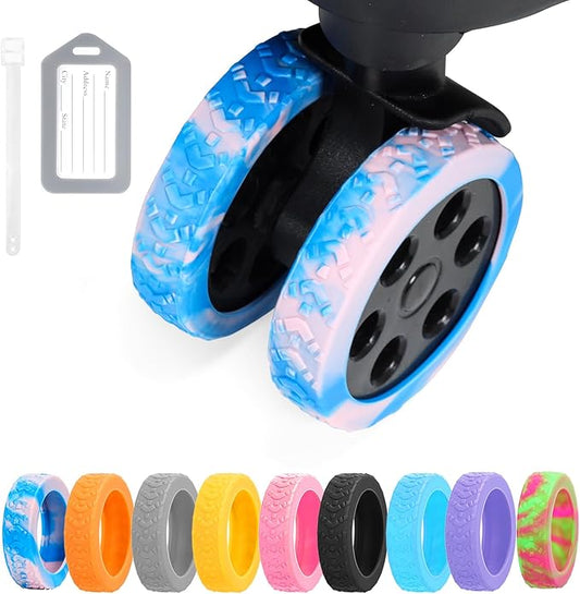 Luggage Wheel Covers, 8 PCS Silicone Wheel Protector Covers for 2-2.6 inches 8-Spinner Wheels, Wear-Resistant, Anti-Noise, Blue+Pink