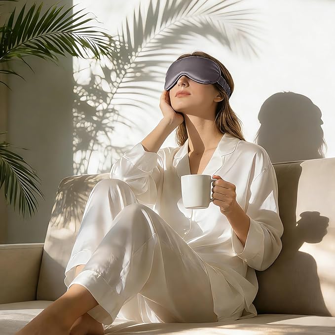 ZIMASILK Adjustable 100% 22 Momme Mulberry Silk Sleep Mask for Sleeping, Filled with Premium Mulberry Silk, Softest & Breathable Eye Sleeping Mask (Blackish Grey)