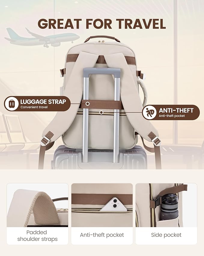 LOVEVOOK Travel Backpack for Women & Men 50L,Airline Approved Carry On Backpack Travel Essentials,TSA Carry on Luggage,Waterproof Personal Item Travel Bag,Suitcase with 3 Packing Cubes,Primary-Coffee