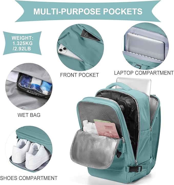 coowoz Vacuum Backpack Travel with Pump,Travel Backpack with Vacuum System For Women Men,Carry On Backpack,Hiking Backpack Waterproof Outdoor Sports Rucksack Casual Daypack,25L(Built-in Pump),Blue