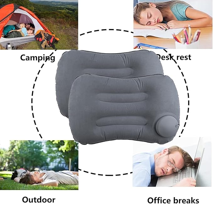 Alovexiong 2 Pack Inflatable Camping Pillow - Ultralight Travel Air Pillows for Neck Lumbar Support, Press-to-Inflate Design, Blow Up Pillow for Camping, Hiking, Backpacking (Grey)