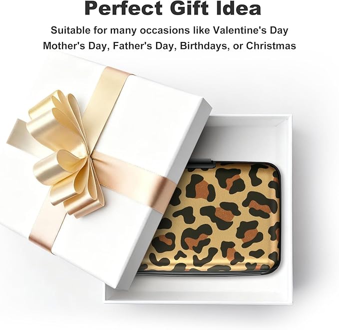 ELFISH Mini RFID Aluminum Wallet Credit Cards Holder Business Card Case Metal ID Case for Men Women（Leopard