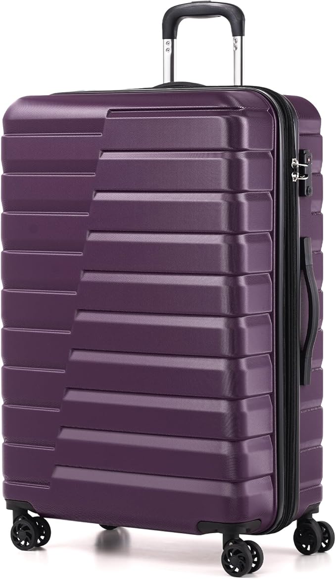Coolife Expandable Large Checked Luggage with Spinner Wheels, Hard Shell Suitcase TSA Lock Rolling Travel Luggage 28-inch,Purple