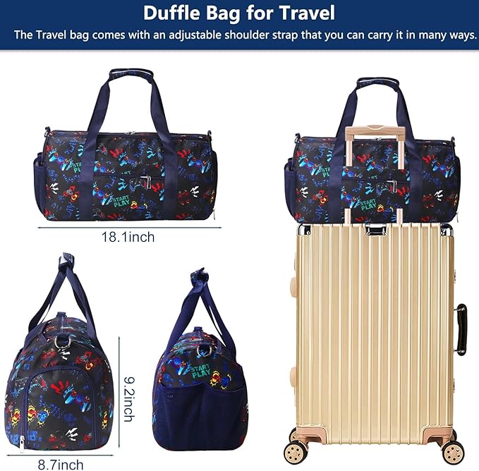 Gym Travel Duffle Bag for Girls - Gymnastics Sports Dance Bag with Shoe Compartment & Wet Pocket Panda Kids Travel Bag Teens Weekender Sleepover Carry On Bag