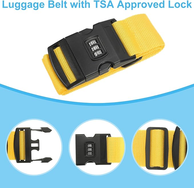 PATIKIL Luggage Straps, Suitcase Straps Adjustable Luggage Belts Strap with Combination Lock for Luggage Suitcases Travel, Yellow