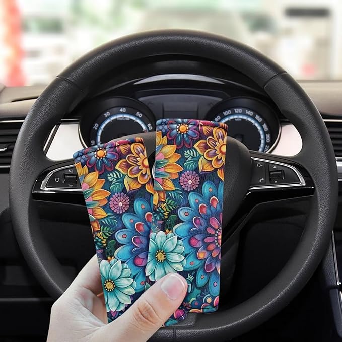 BIGCARJOB Set of 2 Pcs Luggage Handle Wraps with Blossom Lotus Print Suitcase Handle Sleeve Cover Identifier Travel Bag Wraps Washable Trolley Case Grip Cover Set Travel Accessories