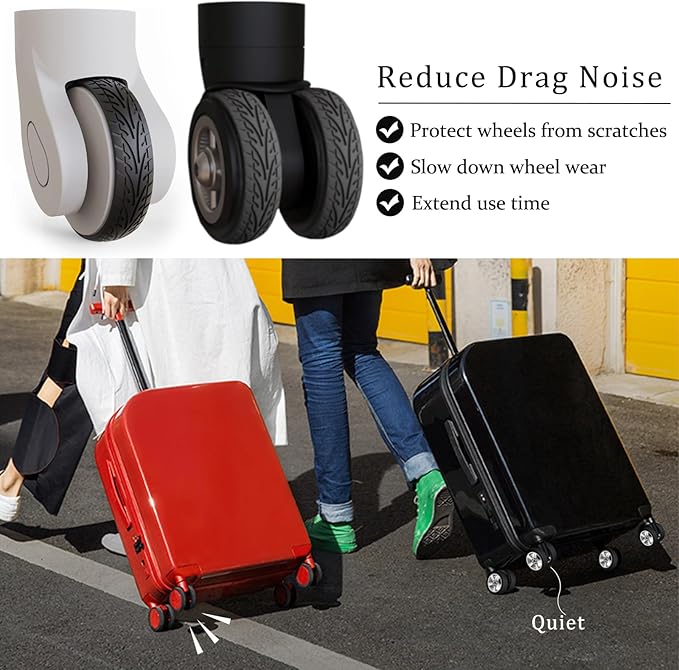 Luggage Wheel Covers Luggage Wheel Protector 8 Pcs Silent Noise Reduction Shock Absorbing Caster Cover for Carry-on Luggage with Wheels (Black)
