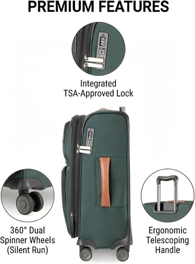 Ricardo Beverly Hills Montecito 3.0 Softside Luggage Collection – Expandable Suitcases with Wheels and TSA Lock. 21” Carry-on, Hunter Green