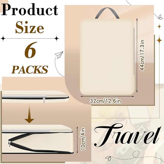Hosuly 6 Pcs Ultralight Compression Packing Cubes for Travel 17.3 x 12.6'' XL Large Expandable Luggage Organizers for Save Space Family Long Trips (Beige)