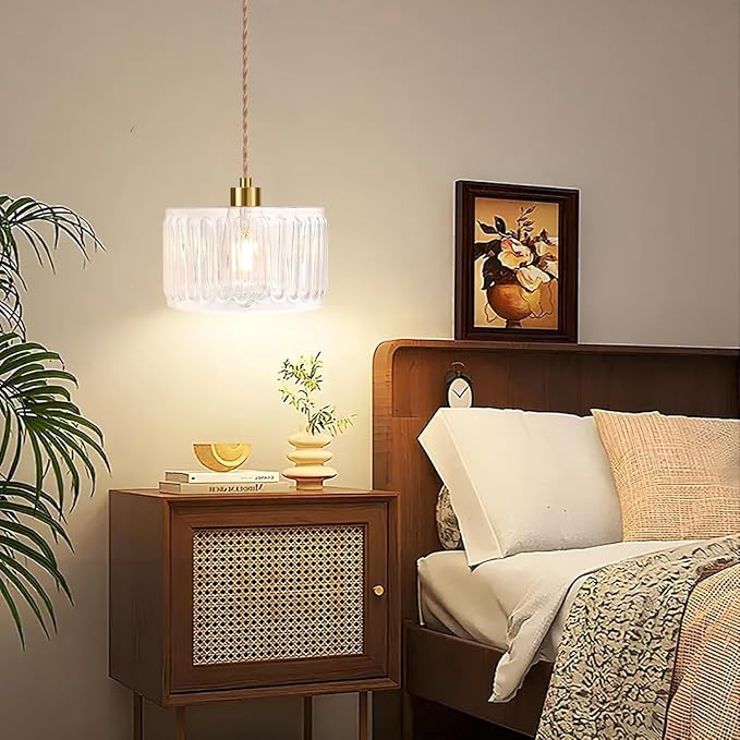 QIYIZM Glass Plug in Pendant Light Hanging Lights with Plug in Cord Milk White Hanging Lamp Gold Dimmable Mid Century Modern Plug in Chandelier Ceiling Fixture for Living Room,Kitchen,Boho
